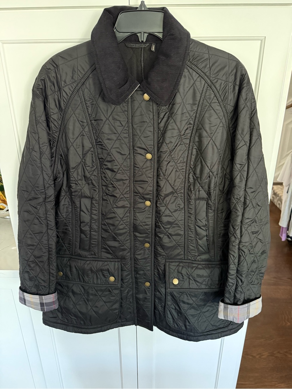BARBOUR NEW Beadnell' Fleece lined Quilted Jacket Black Size 6 $295 MSRP